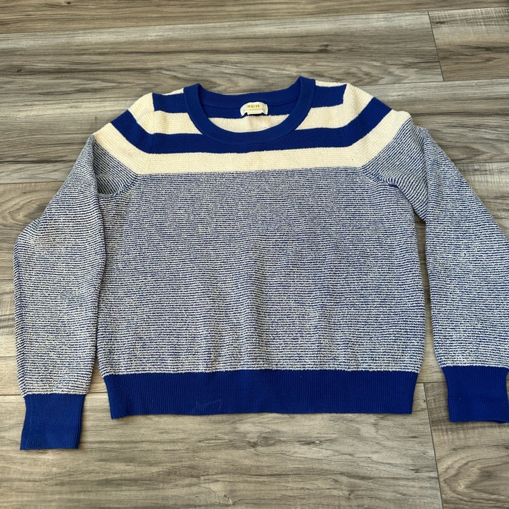 Anthropologie Maeve Paulina Striped Knit Crewneck Sweater in Blue Size Medium - Picture 3 of 9